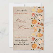 Carte d'invitation élégante pour dîner en automne