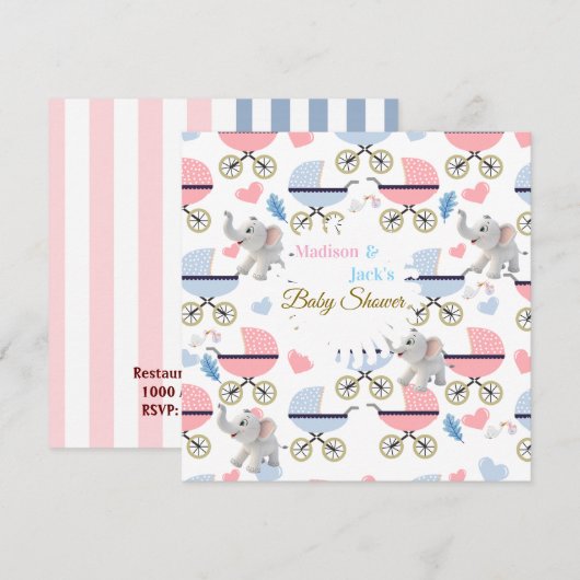 Carte d'invitation éléphant pour Baby Shower Baby (Devant / Derrière)