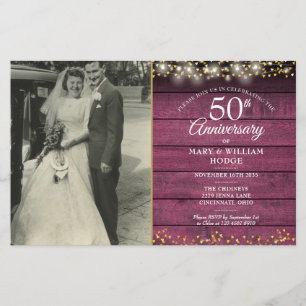 Carte d'invitation en bois pour le 50e anniversair