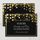 Carte d'invitation en noir avec confettis en feuil (Devant / Derrière)