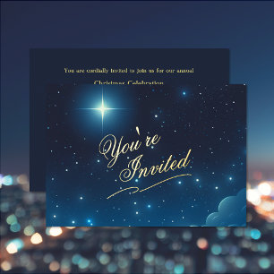 Carte d'invitation Étoile de Noël Bleu Feuille mét