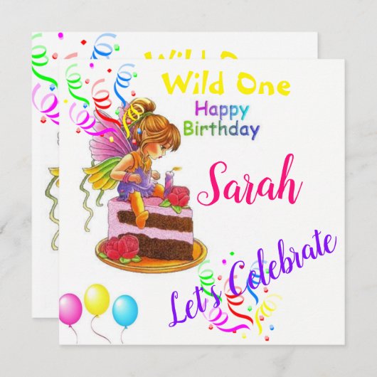 Carte d'invitation fée pour un joyeux anniversaire (Devant / Derrière)