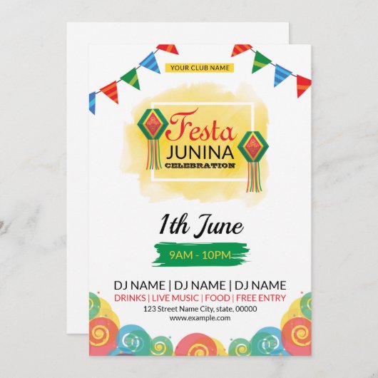 Carte d'invitation Festa Junina (Devant / Derrière)