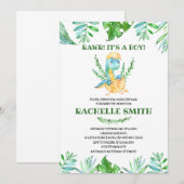 Carte d'invitation Fête de bébé dinosaure à verdur (Devant / Derrière)