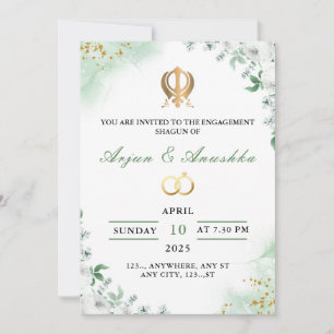 Carte d'invitation Fiançailles Floral Vert & Blanc