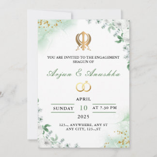 Carte d'invitation Fiançailles Floral Vert & Blanc