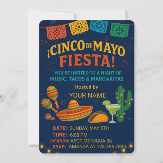 Carte d'invitation Fiesta – Modèle de fête modifia (Devant)