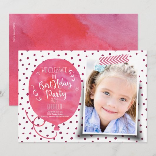 Carte d'invitation Fille pour fête d'anniversaire (Devant / Derrière)