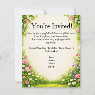 Carte d'invitation Fleur et Feuille