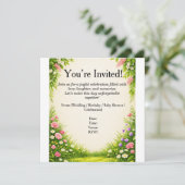 Carte d'invitation Fleur et Feuille (Debout devant)