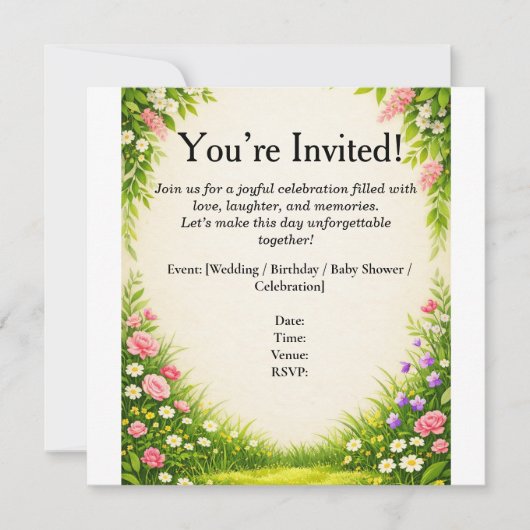 Carte d'invitation Fleur et Feuille (Devant)