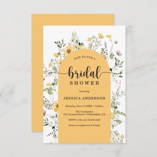 Carte d'invitation Fleur sauvage moderne de douche (Devant / Derrière)