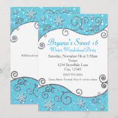 Carte d'invitation Flocon de neige bleu clair Merv (Devant / Derrière)