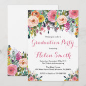 Carte d'invitation Floral Graduation Party (Devant / Derrière)