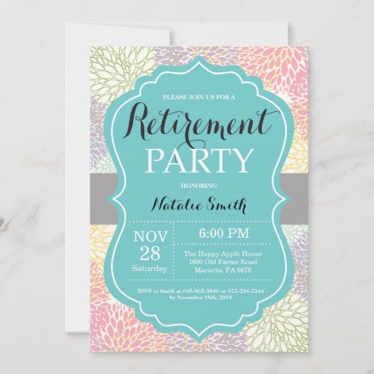 Carte d'invitation Floral Retirement Party (Devant)