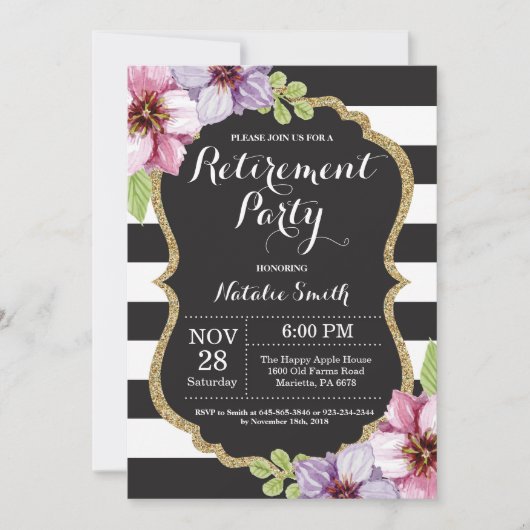 Carte d'invitation Floral Retirement Party (Devant)