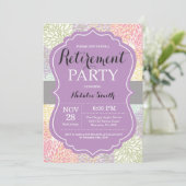Carte d'invitation Floral Retirement Party Purple (Debout devant)