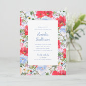 Carte d'invitation florale aquarelle bleue et roug (Debout devant)