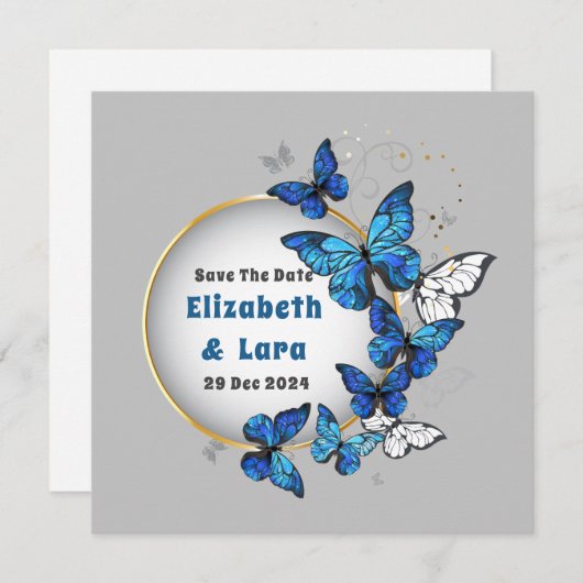 Carte d'invitation florale papillon (Devant / Derrière)