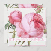 CARTE D'INVITATION FLORALE ROSE vintage (Devant / Derrière)