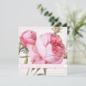 CARTE D'INVITATION FLORALE ROSE vintage (Debout devant)