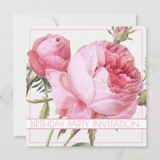 CARTE D'INVITATION FLORALE ROSE vintage (Devant)