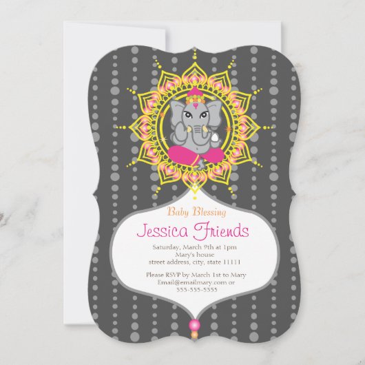 Carte d'invitation Ganesha fille Baby shower 5" x (Devant)