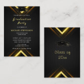 Carte d'invitation Gold Black Modern Graduation (Devant / Derrière)