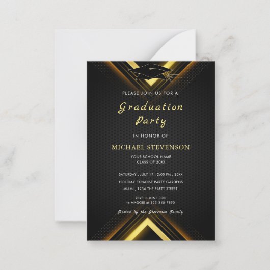 Carte d'invitation Gold Black Modern Graduation (Devant)