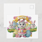 Carte d'invitation graphique Lapin de Pâques (Devant / Derrière)