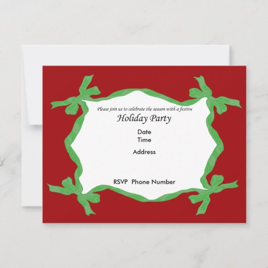 Carte d'invitation Green Ribbon Holiday Party (Devant)