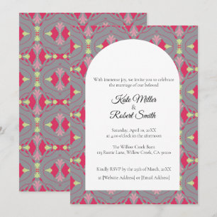 Carte d'invitation grise en forme de carré floral