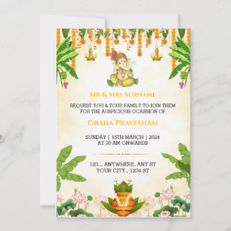 Carte d'invitation Gruh Pravesh indienne, réchauff