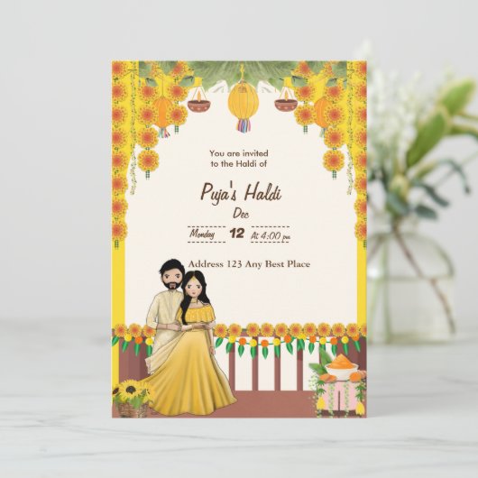 Carte d'invitation Haldi (Debout devant)