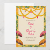 Carte d'invitation Haldi indienne | Carte jaune au (Devant / Derrière)