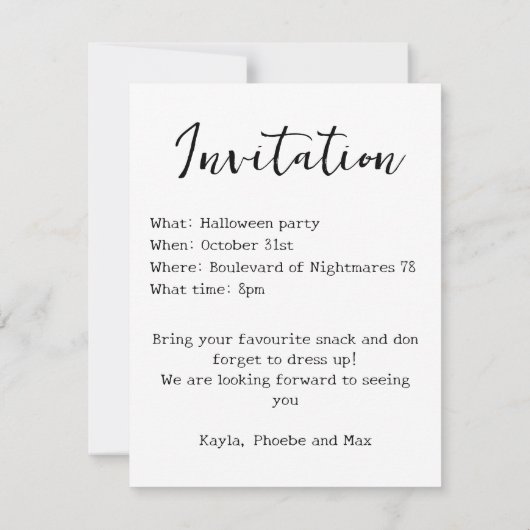 Carte d'invitation Halloween (Dos)