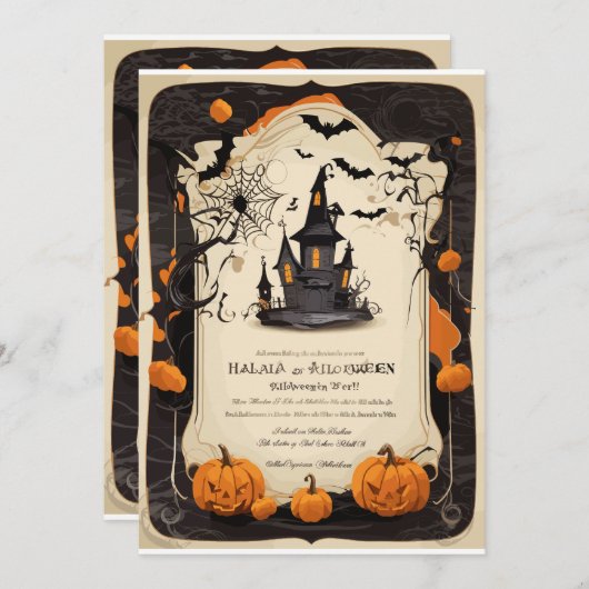 Carte d'invitation Halloween ancienne et moderne (Devant / Derrière)