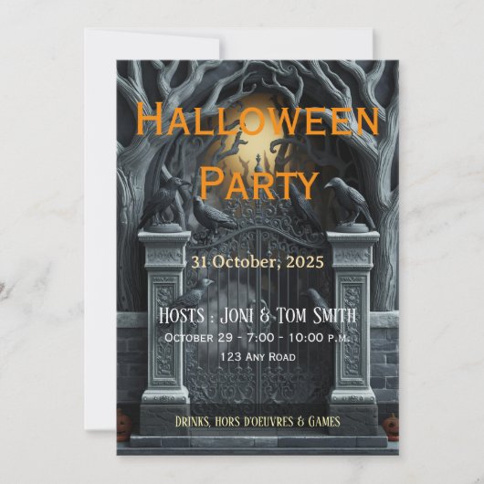 Carte d'invitation Halloween de porte hantée modif (Devant)