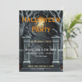 Carte d'invitation Halloween de porte hantée modif (Debout devant)
