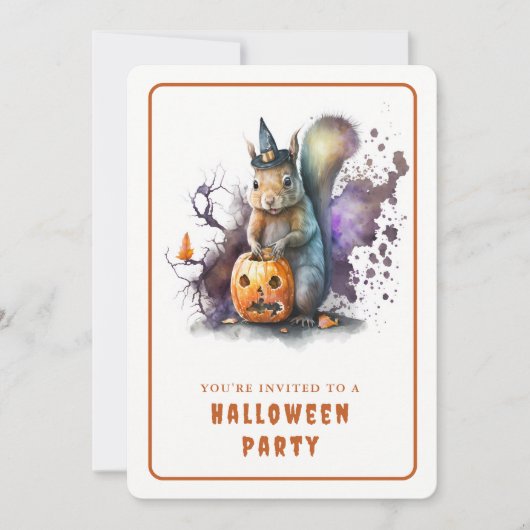Carte d'invitation Halloween écureuil d'aquarelle (Devant)