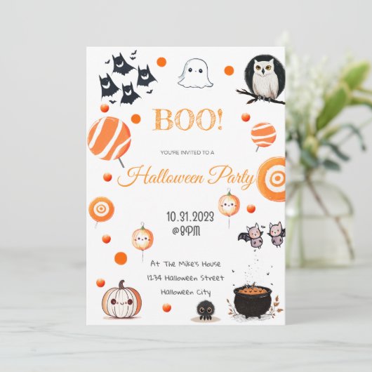 Carte d'invitation Halloween modifiable (Debout devant)