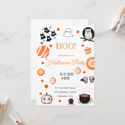 Carte d'invitation Halloween modifiable (Devant/Arrière en situation)