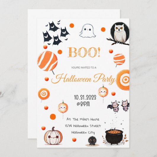 Carte d'invitation Halloween modifiable (Devant / Derrière)