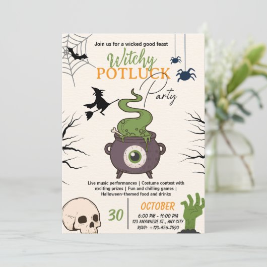 Carte d'invitation Halloween Potluck Party (Debout devant)