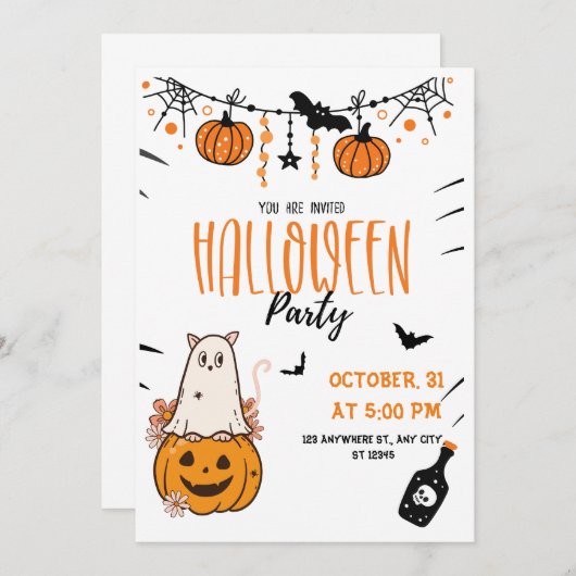 Carte d'invitation Hocus Pocus Halloween (Devant / Derrière)