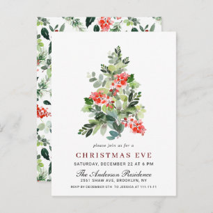 Carte d'invitation Holly Berry Tree Christmas Eve