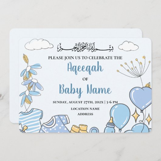 Carte d'invitation immédiatement modifiable bébé g (Devant / Derrière)