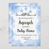 Carte d'invitation Instant Blue Aqeeqah Aqiqah (Devant / Derrière)