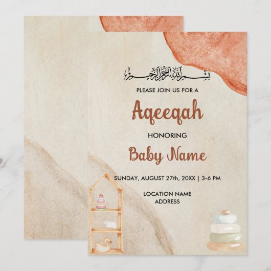 Carte d'invitation Instantanée Boho Crème Aqeeqah (Devant / Derrière)