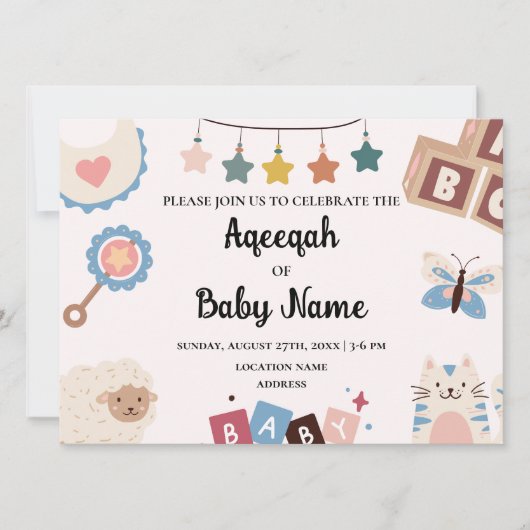 Carte d'invitation instantanée modifiable Aqeeqah  (Devant)